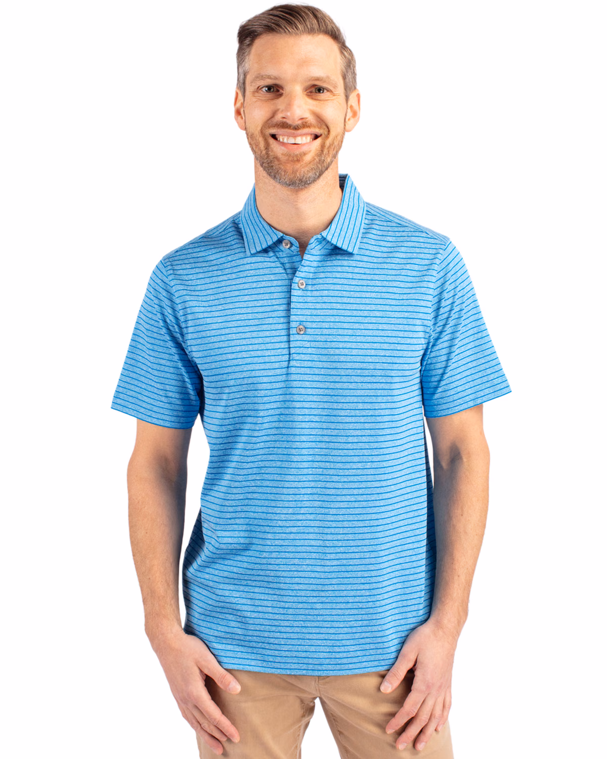 Custom Cutter & Buck Forge Recycled Heather Stripe Four-Way Stretch Mens Polo — Digital Heather front