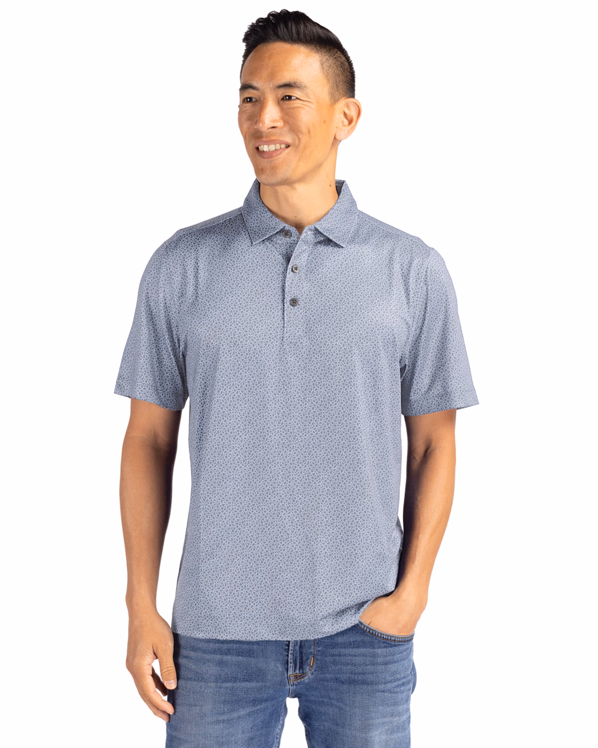 Custom Cutter & Buck Pike Recycled Pebble Print Mens Polo — Polished/White front