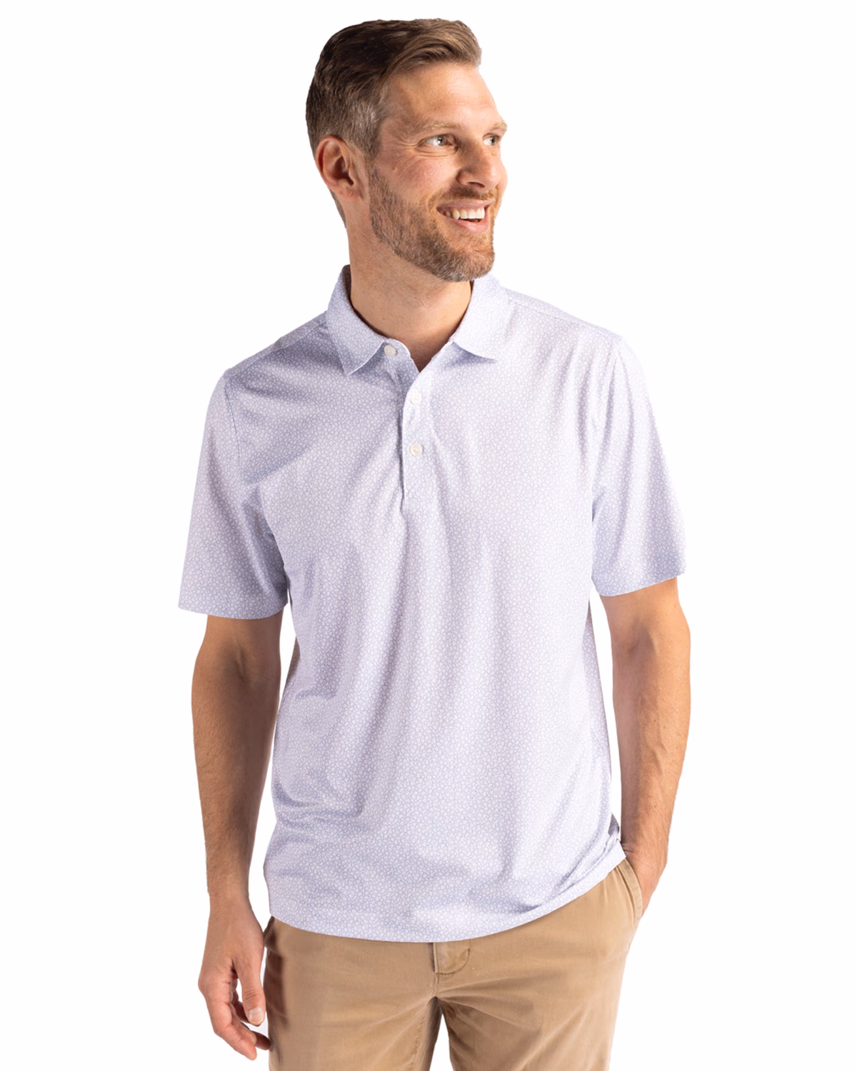 Custom Cutter & Buck Pike Recycled Pebble Print Mens Polo — White front
