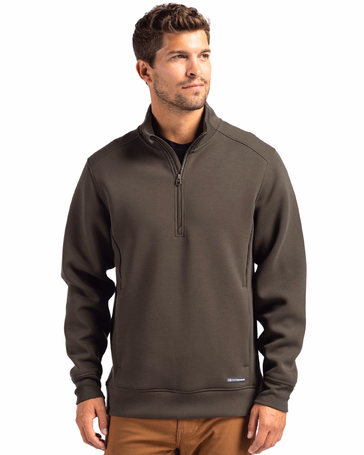 Custom Cutter & Buck Roam Recycled Buttery-Soft Knit Mens Quarter Zip Jacket — Poplar front