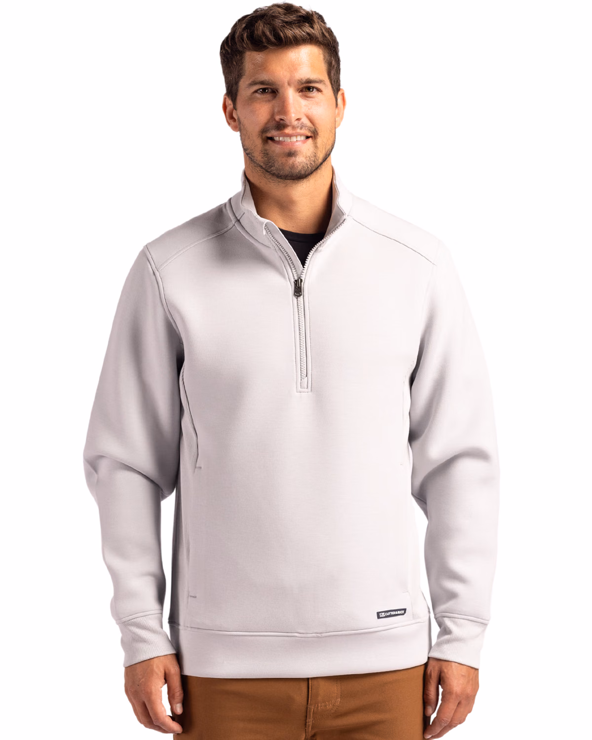Custom Cutter & Buck Roam Recycled Buttery-Soft Knit Mens Quarter Zip Jacket — Solitaire front