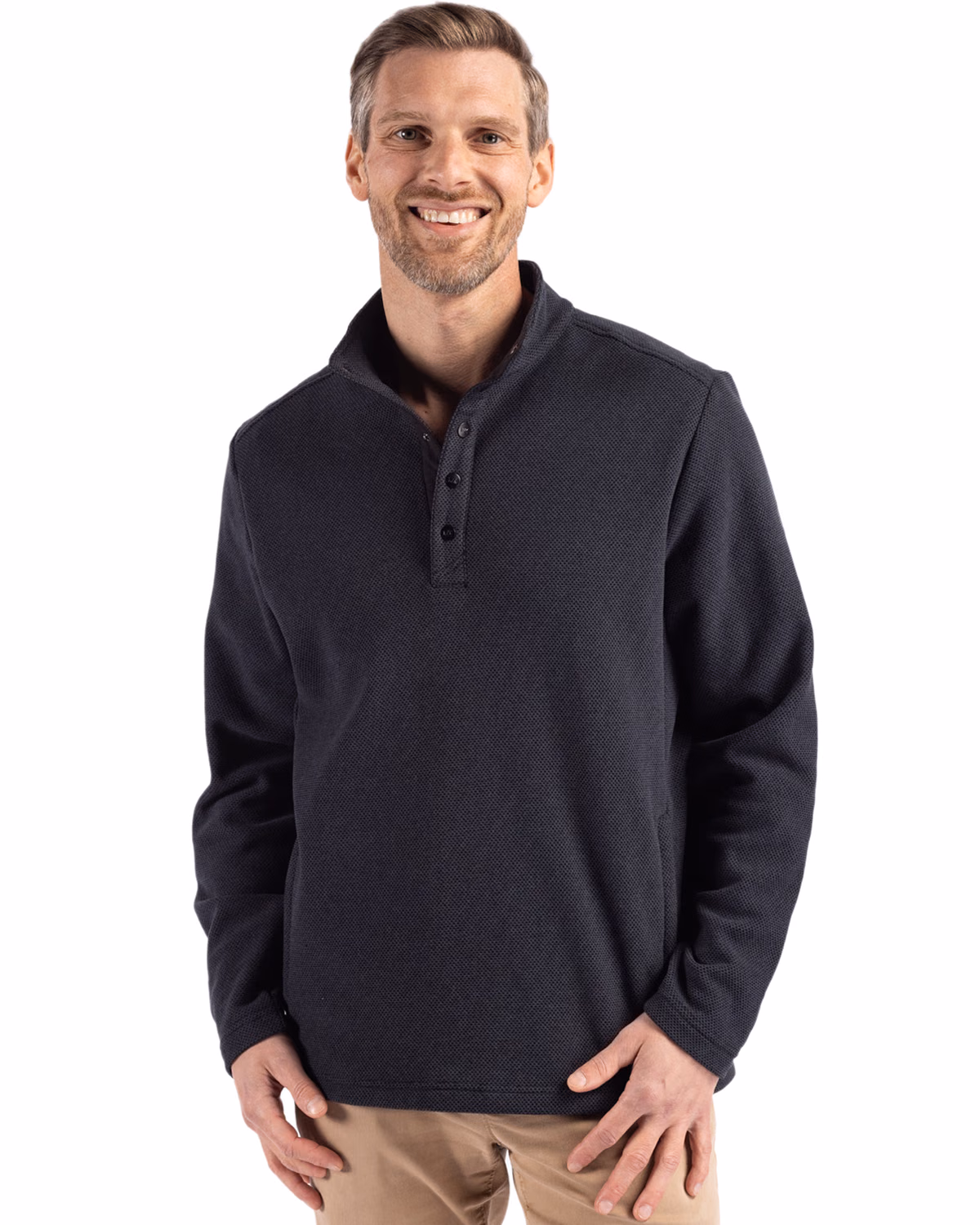 Custom Cutter & Buck Hunts Point Recycled Fleece Mens Hybrid Snap Placket Pullover