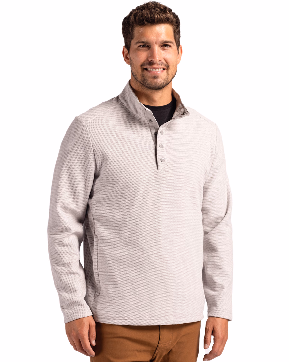 Custom Cutter & Buck Hunts Point Recycled Fleece Mens Hybrid Snap Placket Pullover — Polished front
