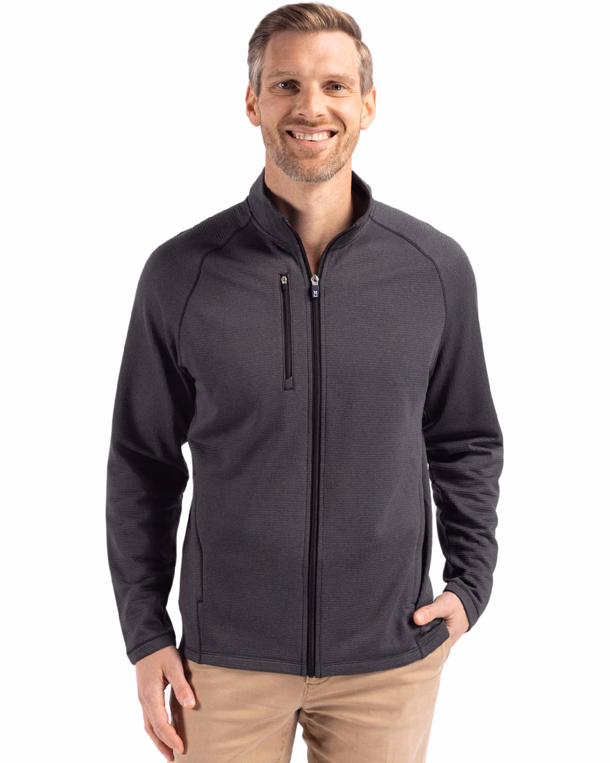 Custom Cutter & Buck Peshastin Recycled Grid Fleece Mens Full Zip Jacket