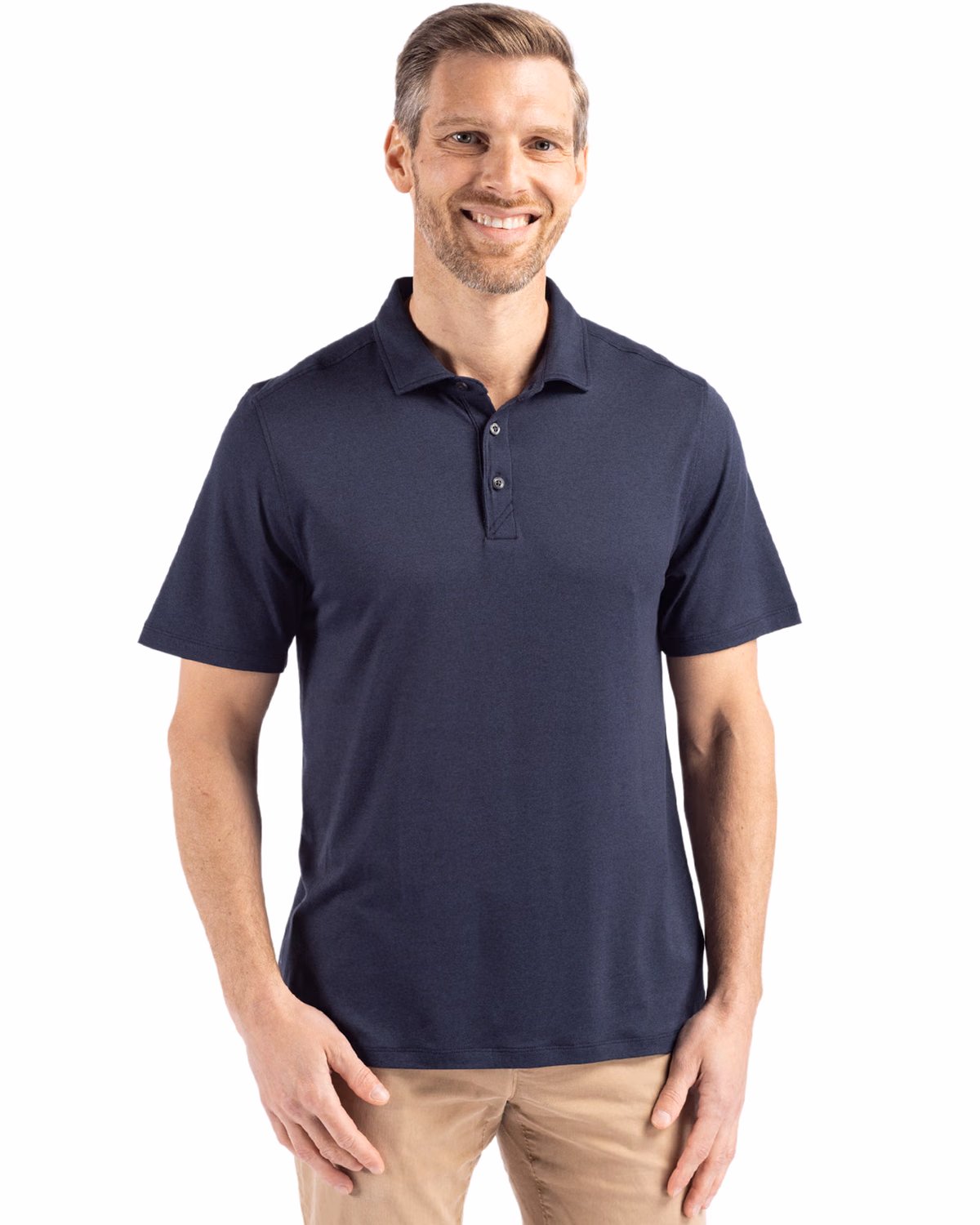 Custom Cutter & Buck Coastline Recycled Double Peached Mens Polo — Navy Blue front