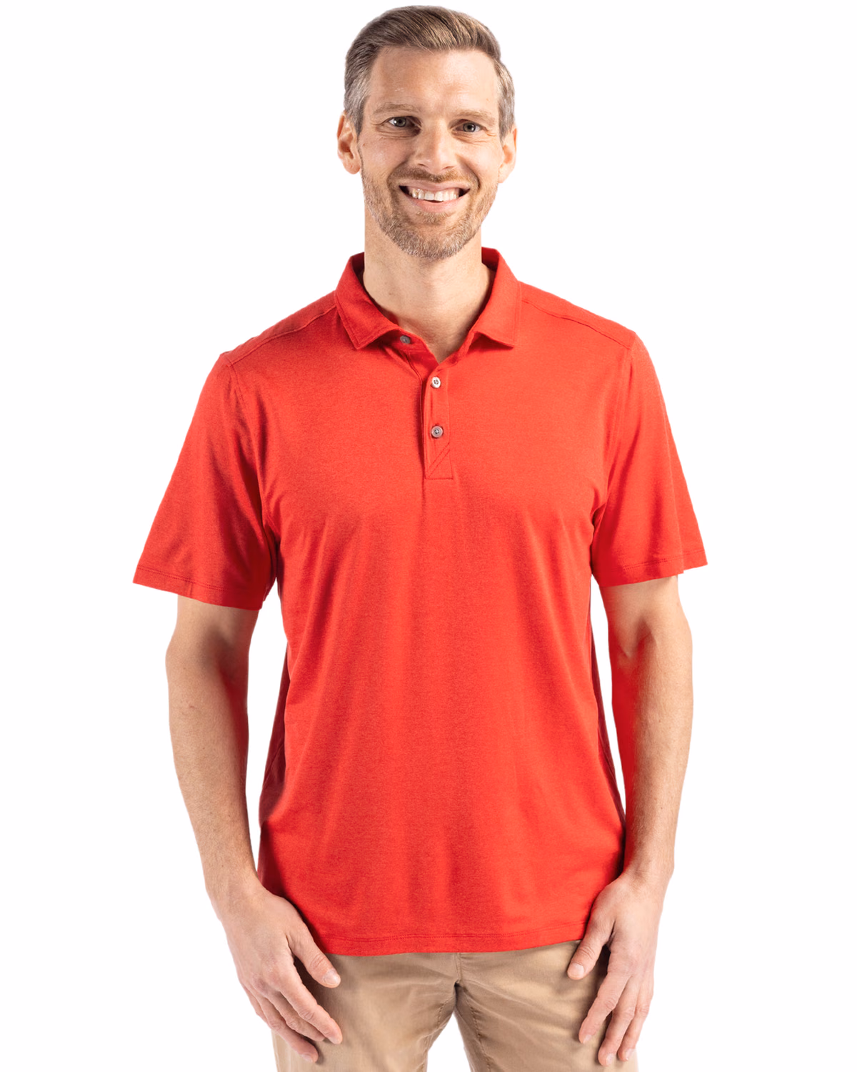 Custom Cutter & Buck Coastline Recycled Double Peached Mens Polo — Red front