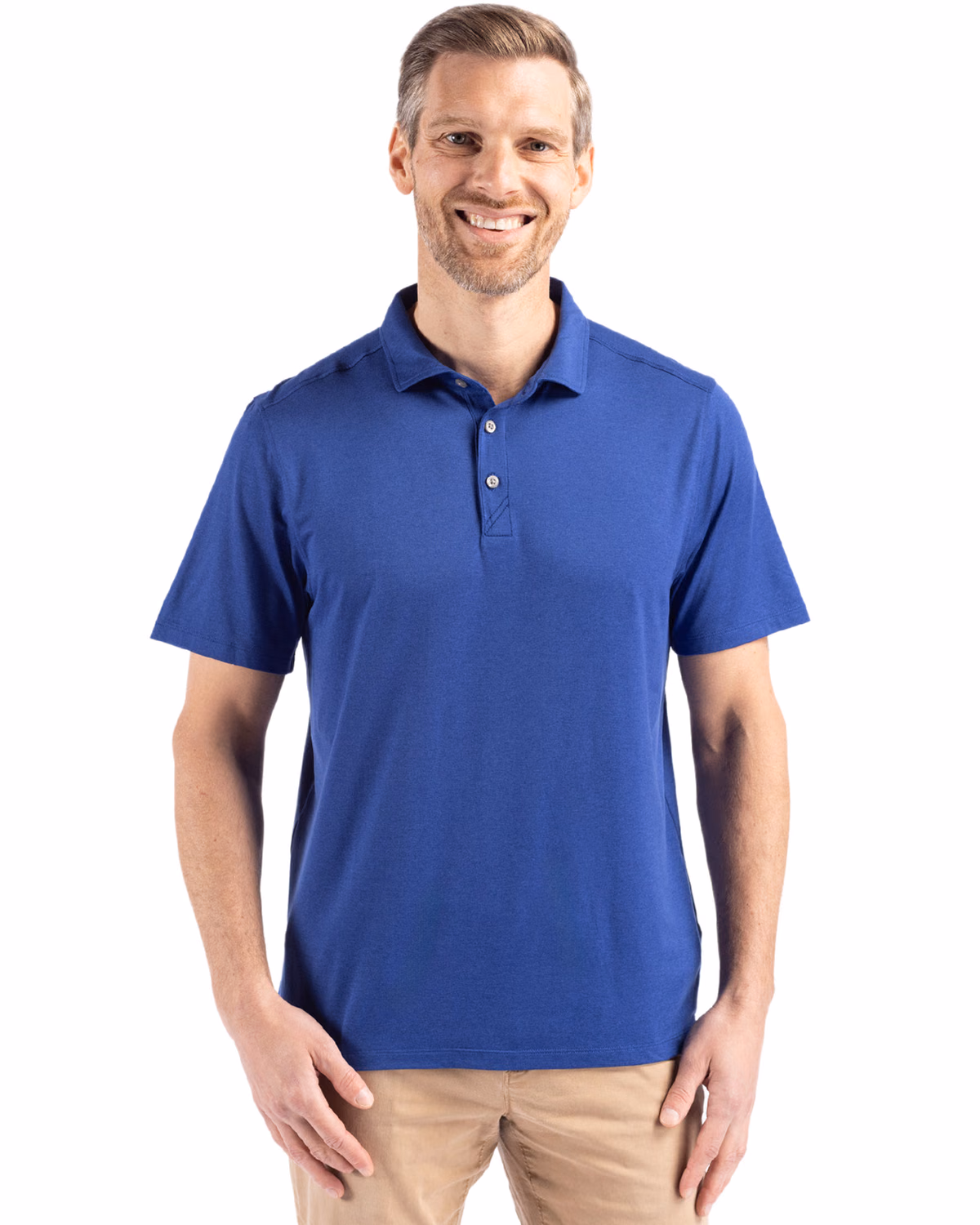 Custom Cutter & Buck Coastline Recycled Double Peached Mens Polo — Tour Blue front