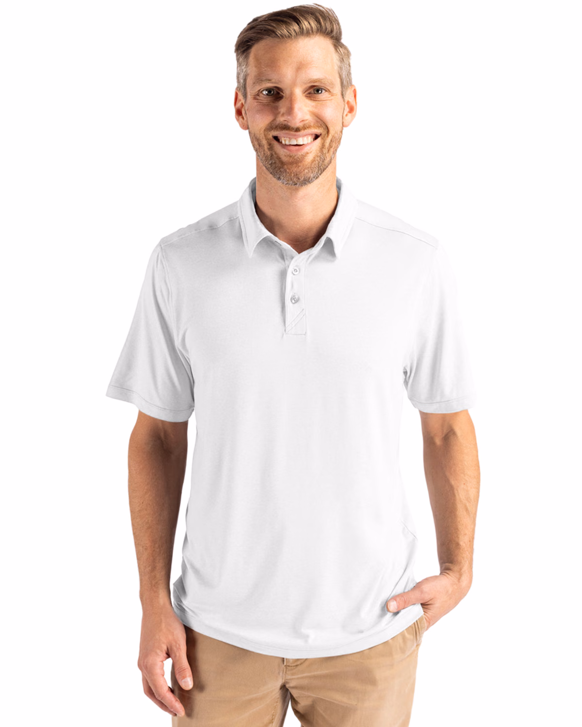 Custom Cutter & Buck Coastline Recycled Double Peached Mens Polo — White front