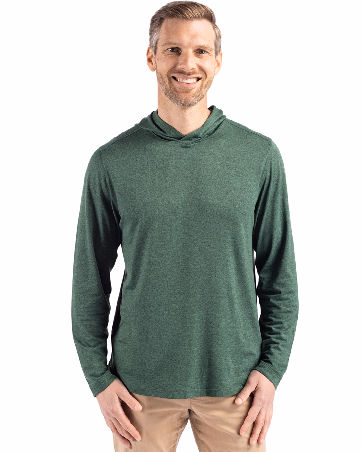 Custom Cutter & Buck Coastline Recycled Double Peached Mens Hooded Pullover — Hunter front
