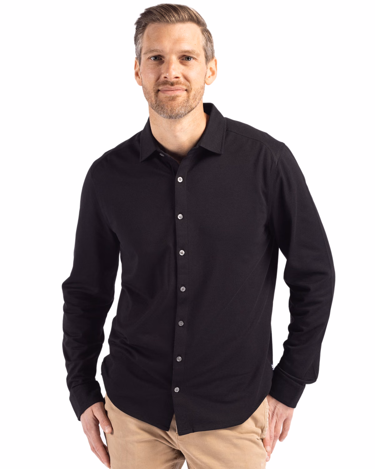 Custom Cutter & Buck Advantage Recycled Cotton-Blend Pique Mens Long Sleeve Button Down Shirt