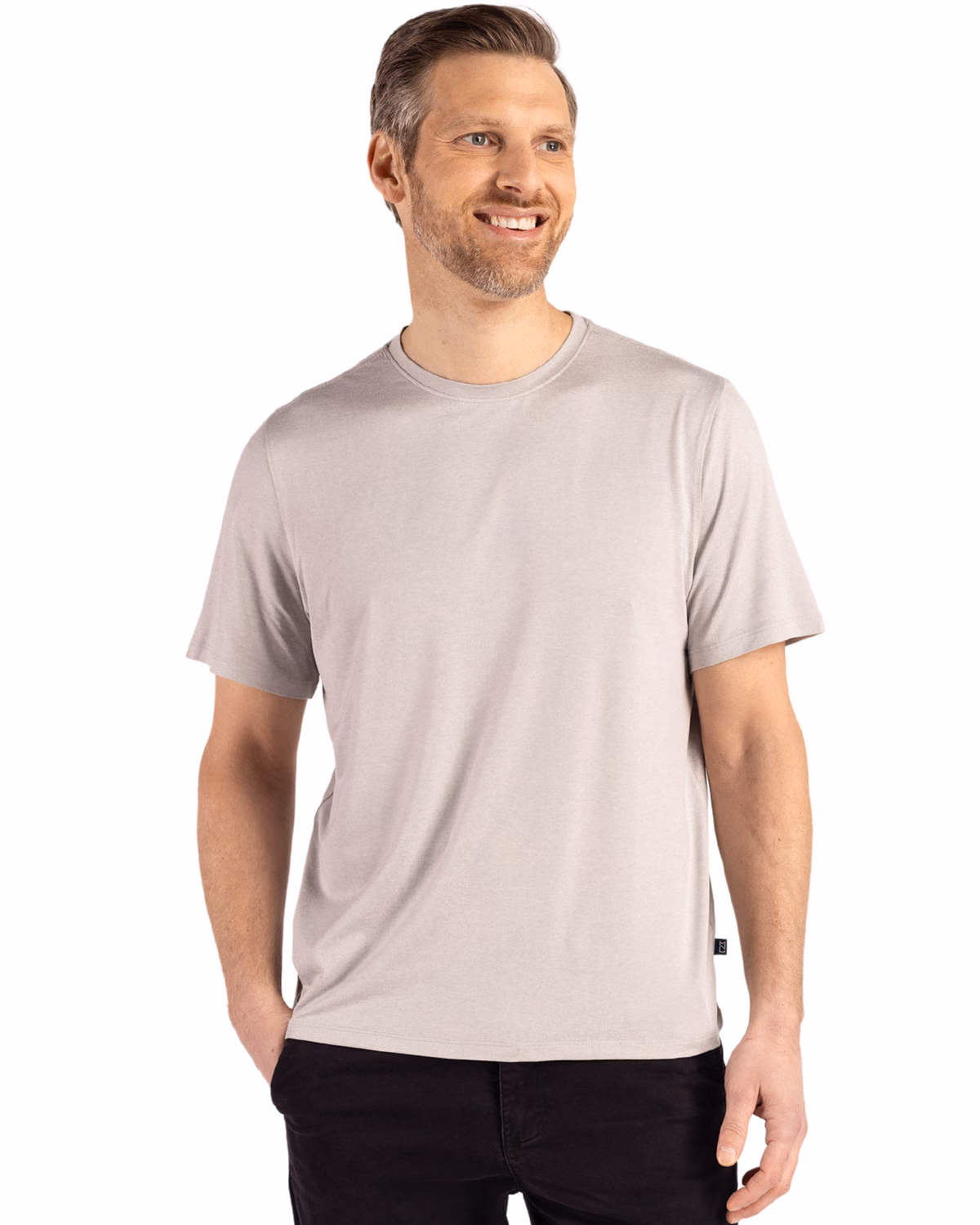 Custom Cutter & Buck Coastline Recycled Double Peached Mens Short Sleeve Tee — CONCRETE front