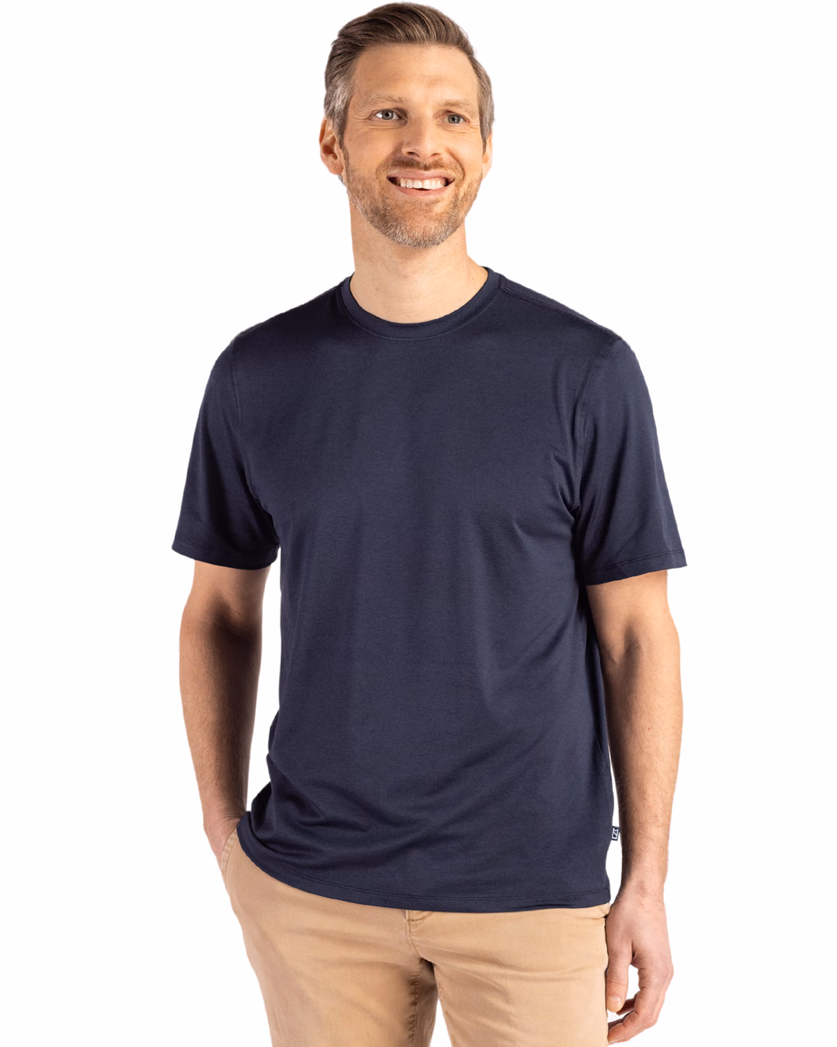 Custom Cutter & Buck Coastline Recycled Double Peached Mens Short Sleeve Tee — Navy Blue front