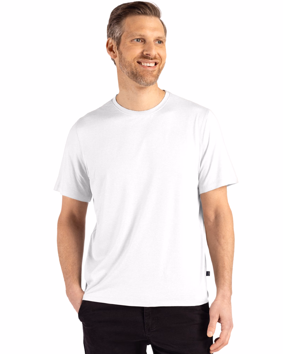 Custom Cutter & Buck Coastline Recycled Double Peached Mens Short Sleeve Tee — White front