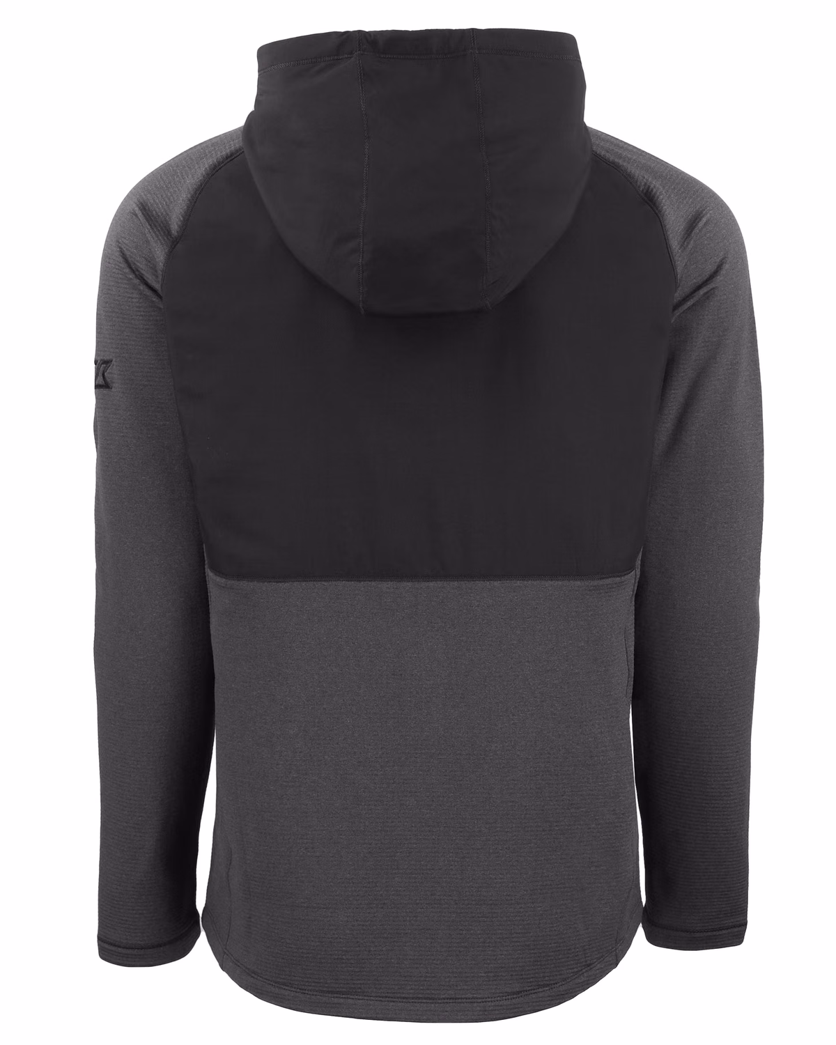 Custom Cutter & Buck Peshastin Recycled Grid Fleece Mens Hybrid Hooded Full Zip Jacket — Black Heather flat front