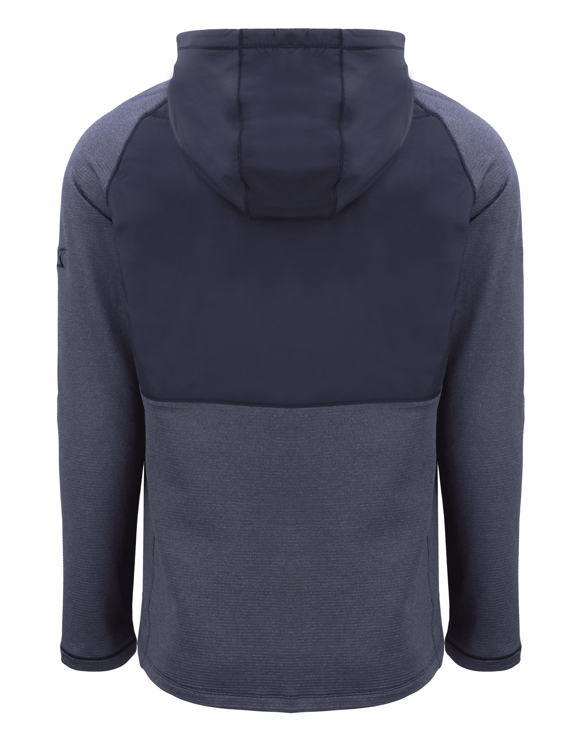 Custom Cutter & Buck Peshastin Recycled Grid Fleece Mens Hybrid Hooded Full Zip Jacket — Navy Blue Heather flat front