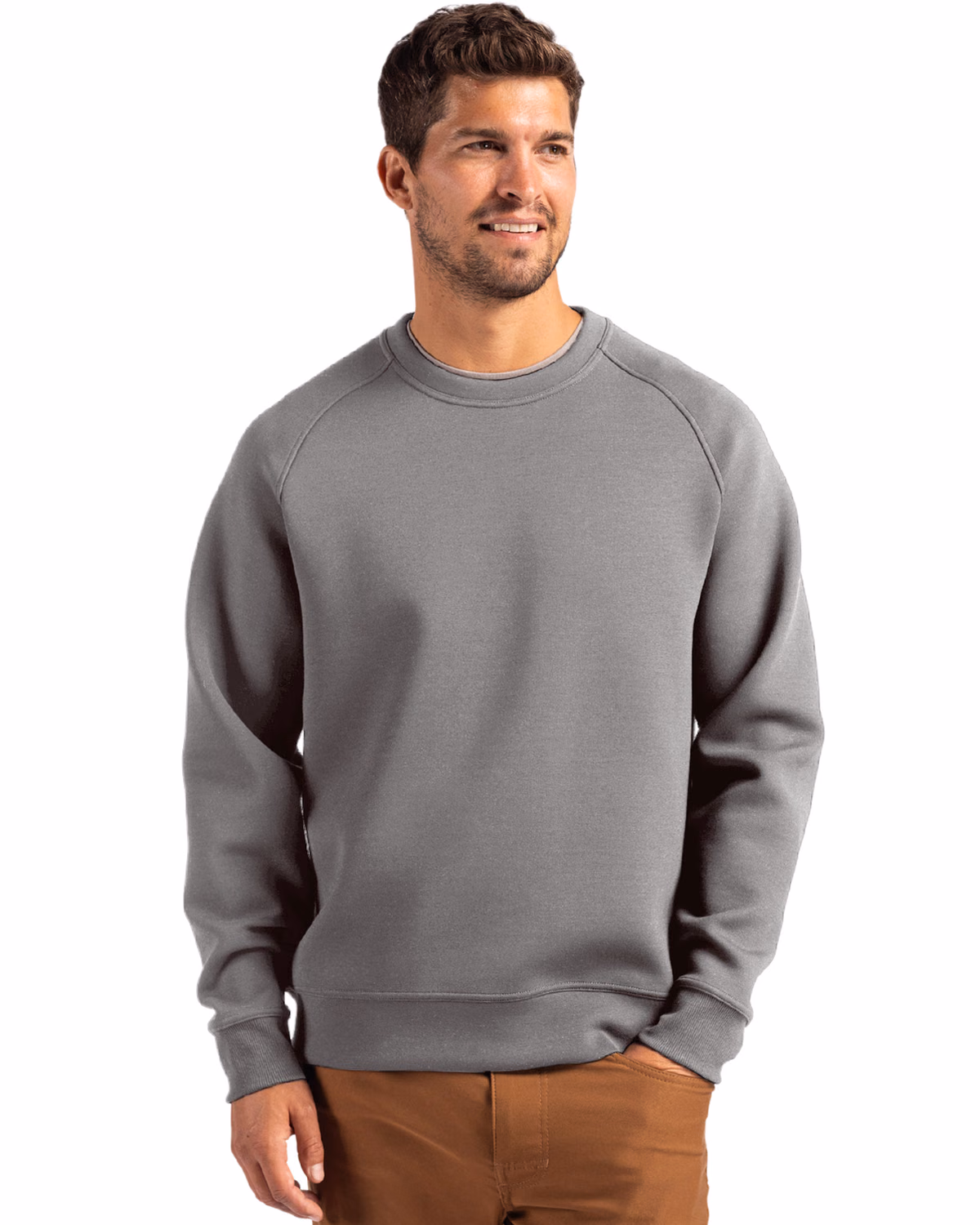 Custom Cutter & Buck Roam Recycled Buttery-Soft Knit Mens Crew Neck Pullover — Elemental Grey front