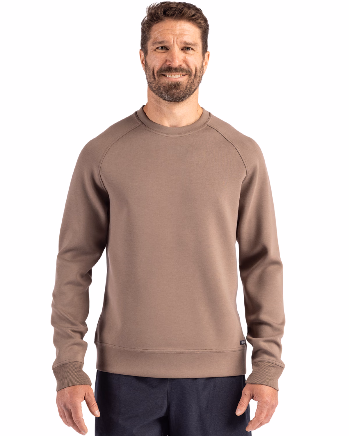 Custom Cutter & Buck Roam Recycled Buttery-Soft Knit Mens Crew Neck Pullover — Mushroom front