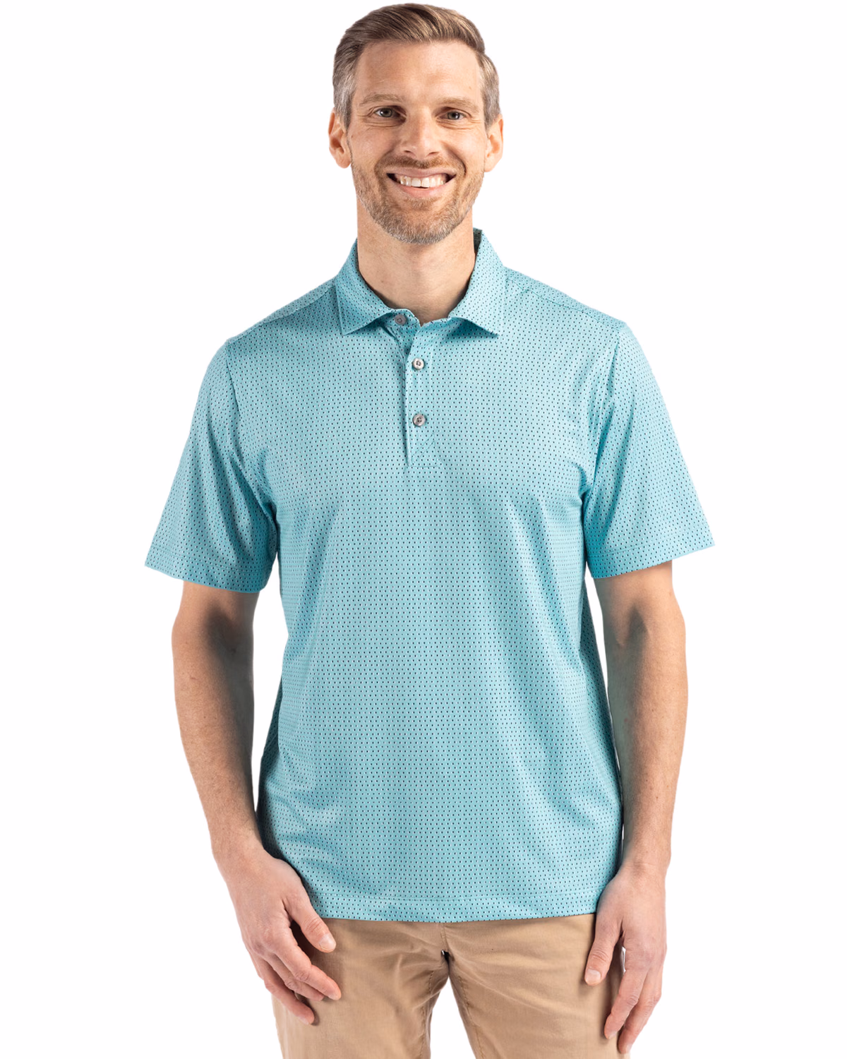 Custom Cutter & Buck Pike Recycled Shadow Check Print Mens Polo — Fresh Mint front