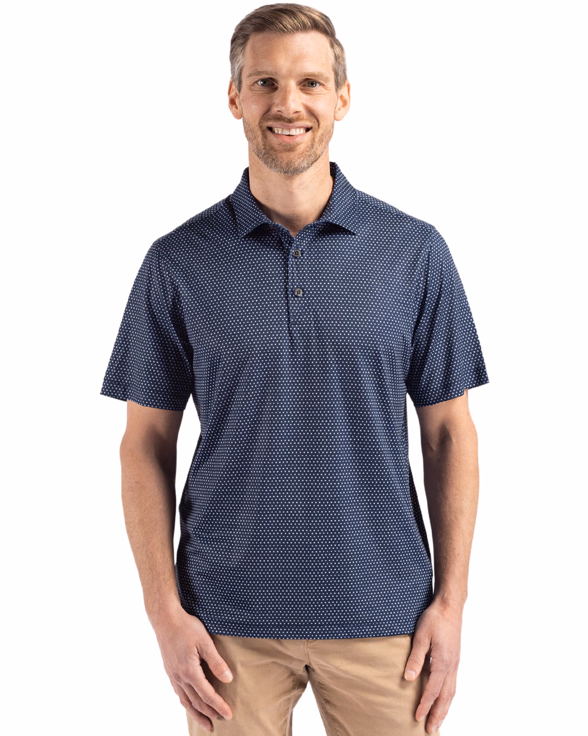 Custom Cutter & Buck Pike Recycled Shadow Check Print Mens Polo — Navy Blue front