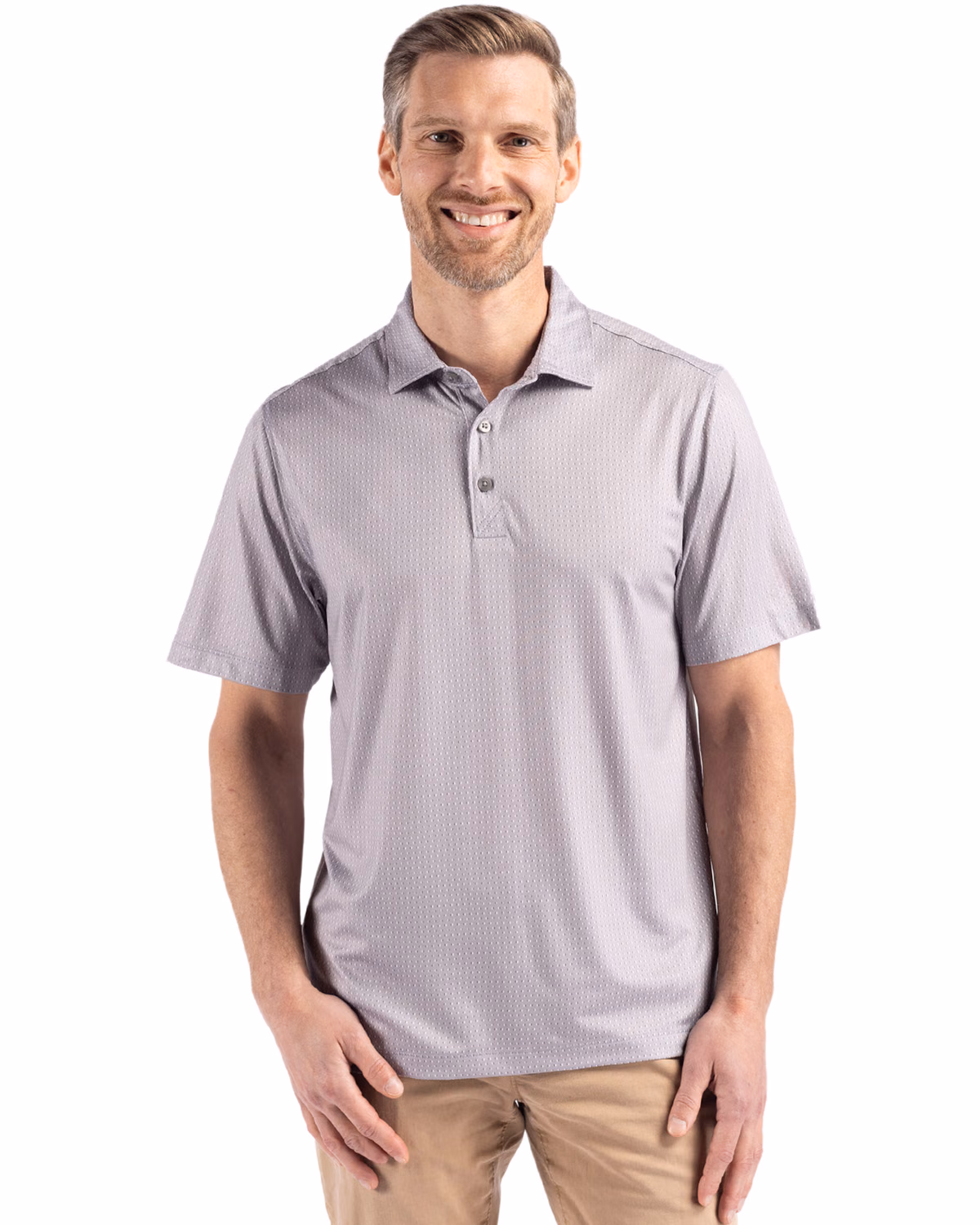 Custom Cutter & Buck Pike Recycled Shadow Check Print Mens Polo — Polished front