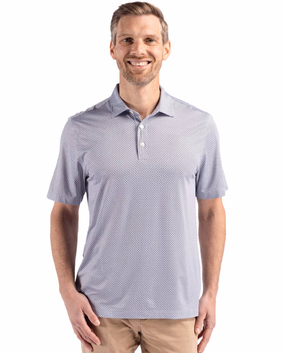 Custom Cutter & Buck Pike Recycled Diamond Dot Print Mens Polo — Black front