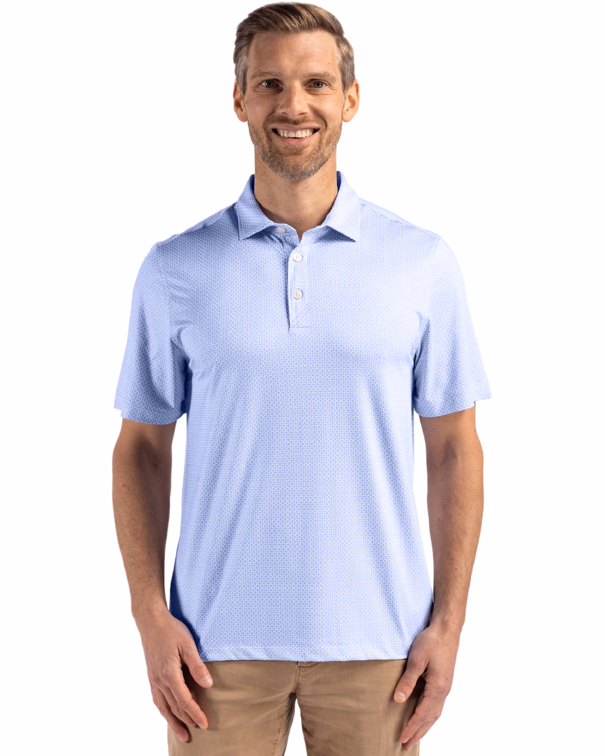 Custom Cutter & Buck Pike Recycled Diamond Dot Print Mens Polo — Hyacinth front