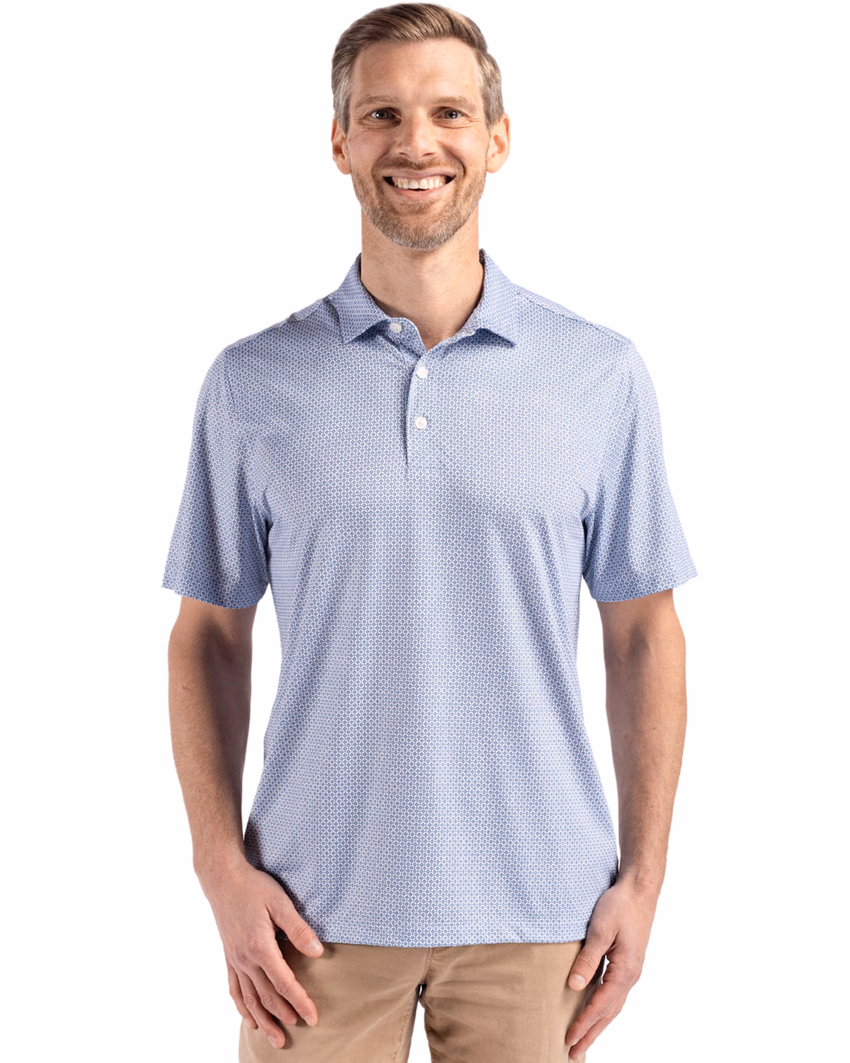 Custom Cutter & Buck Pike Recycled Diamond Dot Print Mens Polo — Navy Blue front