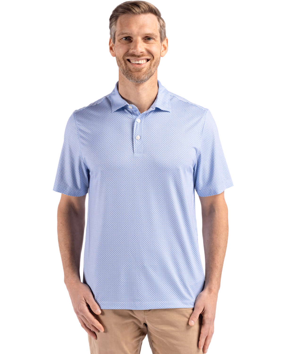 Custom Cutter & Buck Pike Recycled Diamond Dot Print Mens Polo — Tour Blue front