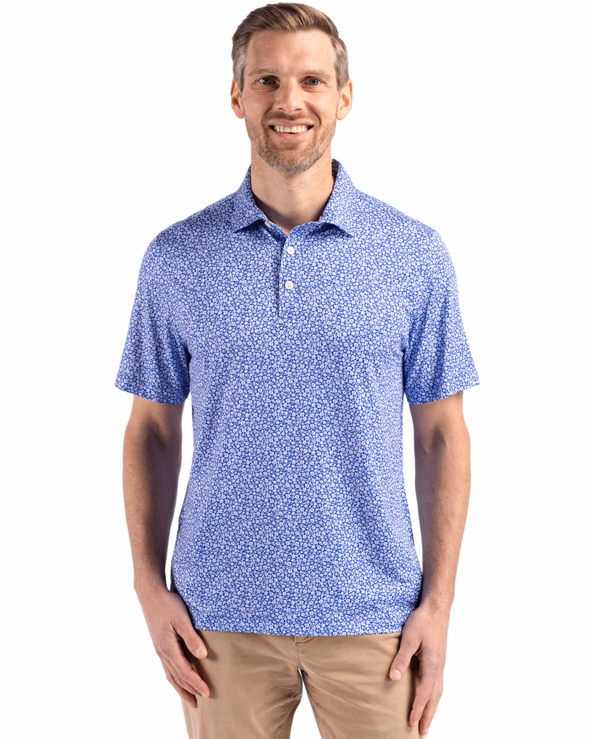 Custom Cutter & Buck Pike Recycled Flora Print Mens Polo — Chelan front