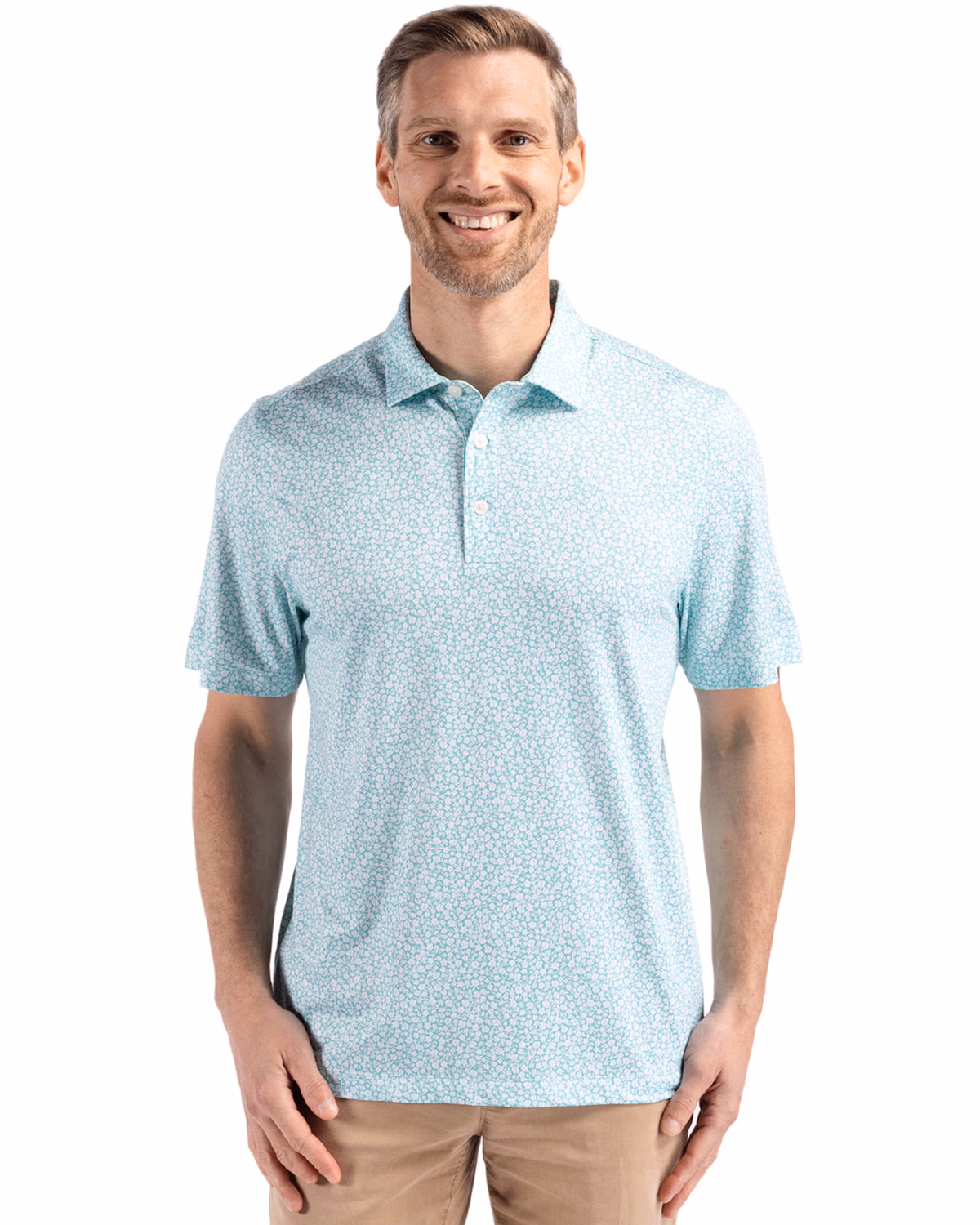 Custom Cutter & Buck Pike Recycled Flora Print Mens Polo — Fresh Mint front