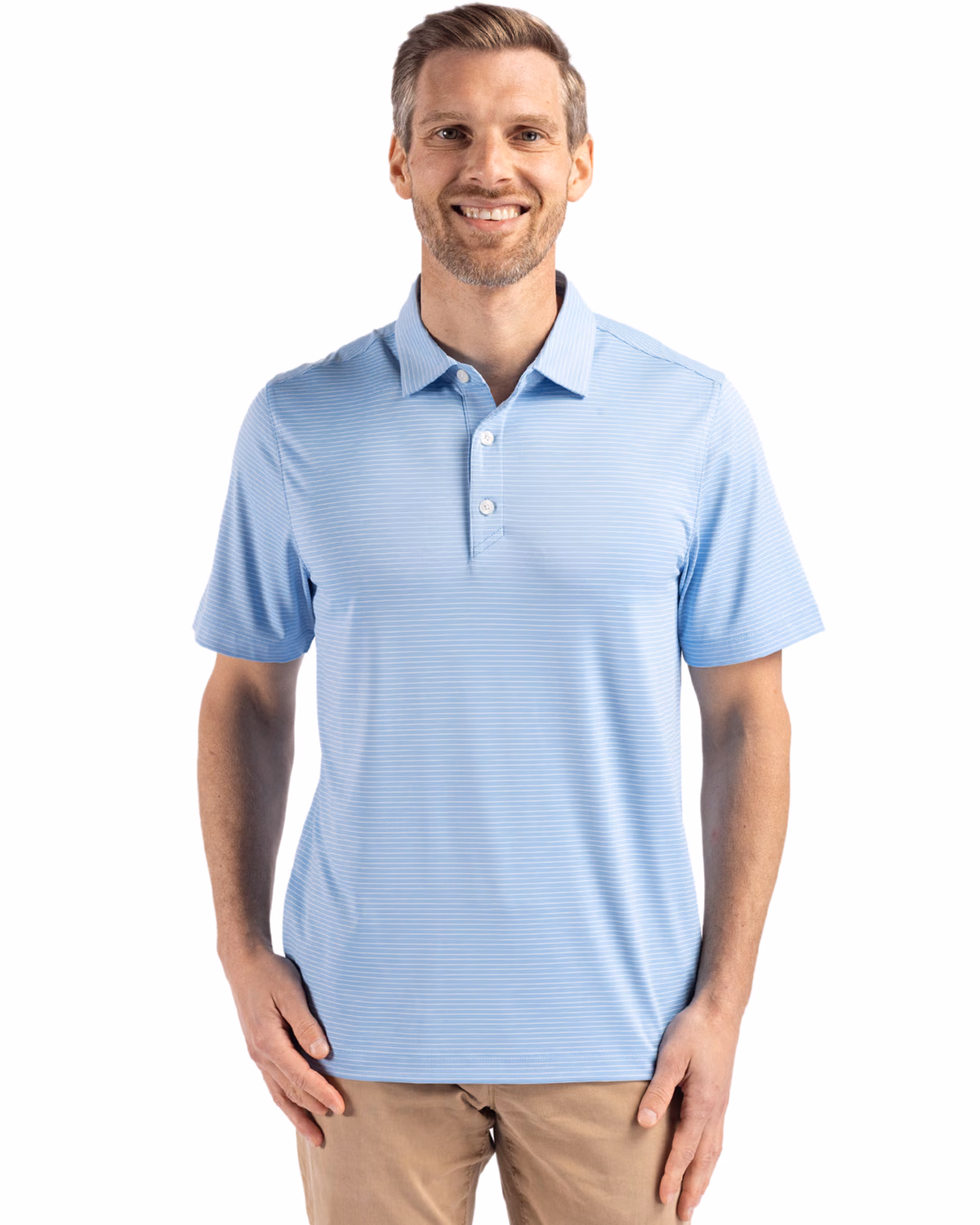 Custom Cutter & Buck Forge Recycled Fine Line Stripe Four-Way Stretch Mens Polo