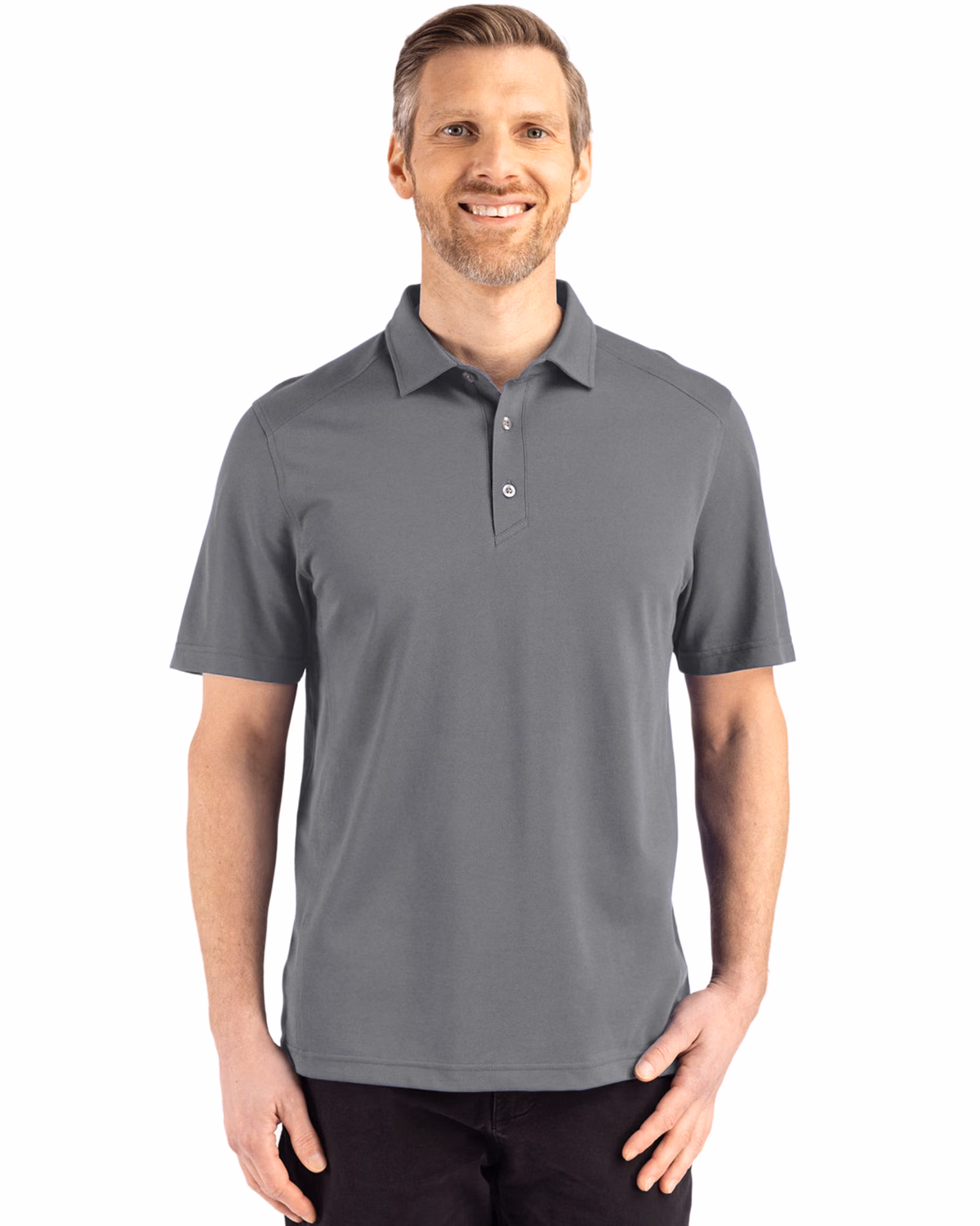 Custom Cutter & Buck Advantage Refresh Recycled Cotton-Blend Pique Mens Polo — Elemental Grey front