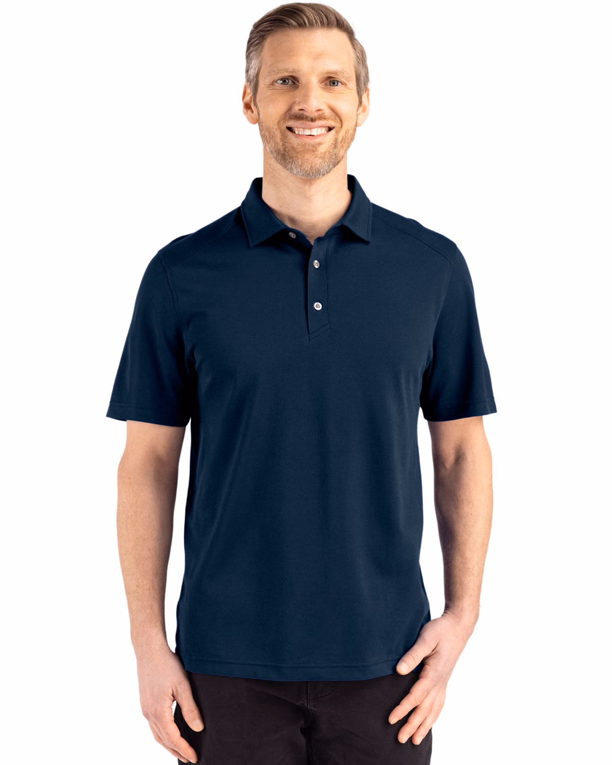 Custom Cutter & Buck Advantage Refresh Recycled Cotton-Blend Pique Mens Polo — Liberty Navy front