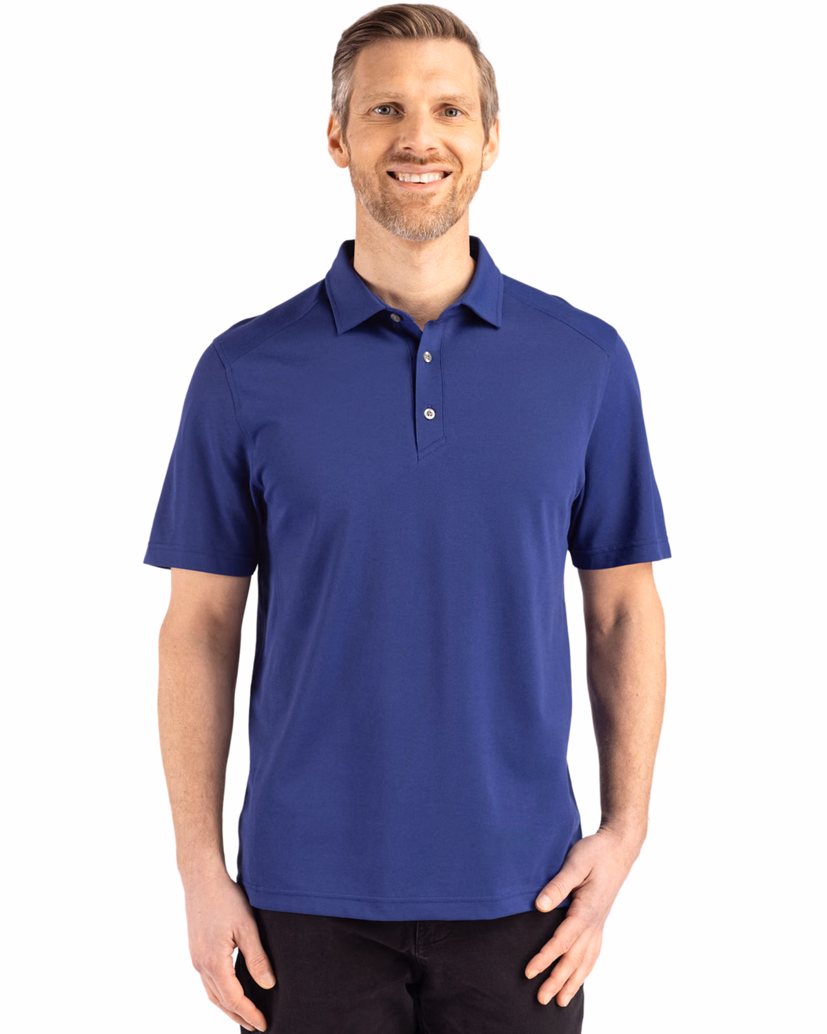 Custom Cutter & Buck Advantage Refresh Recycled Cotton-Blend Pique Mens Polo — Tour Blue front