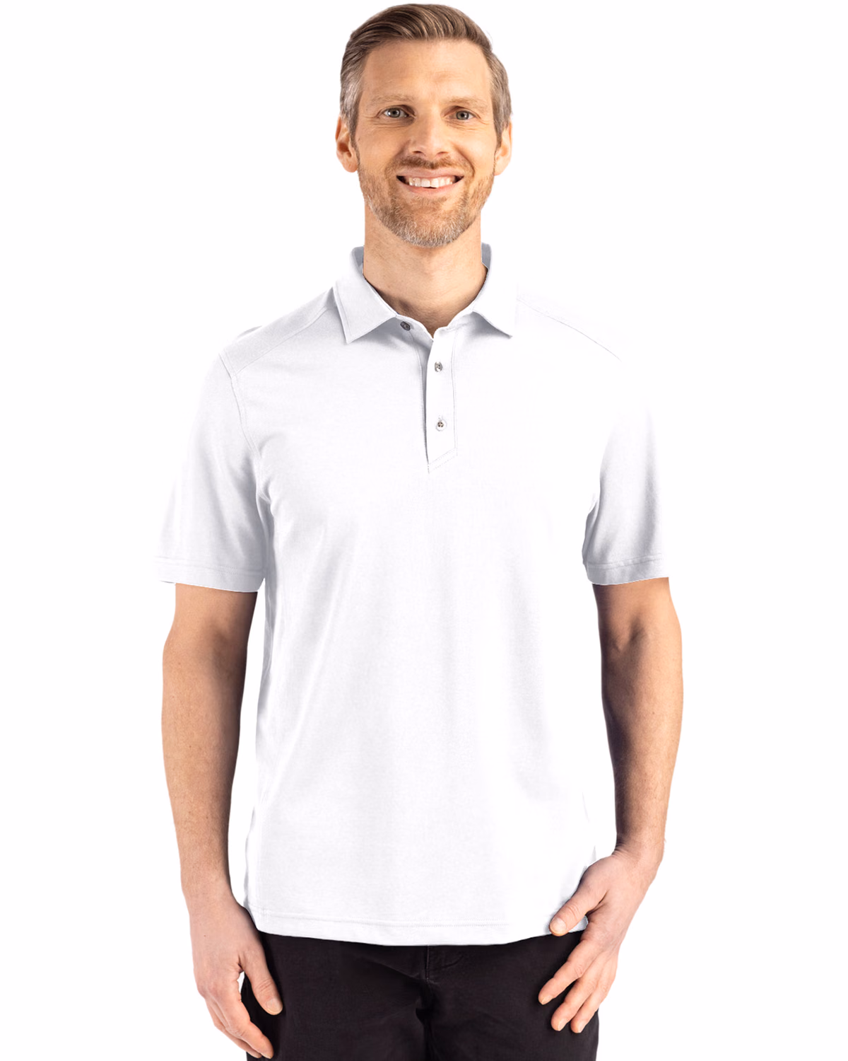 Custom Cutter & Buck Advantage Refresh Recycled Cotton-Blend Pique Mens Polo — White front