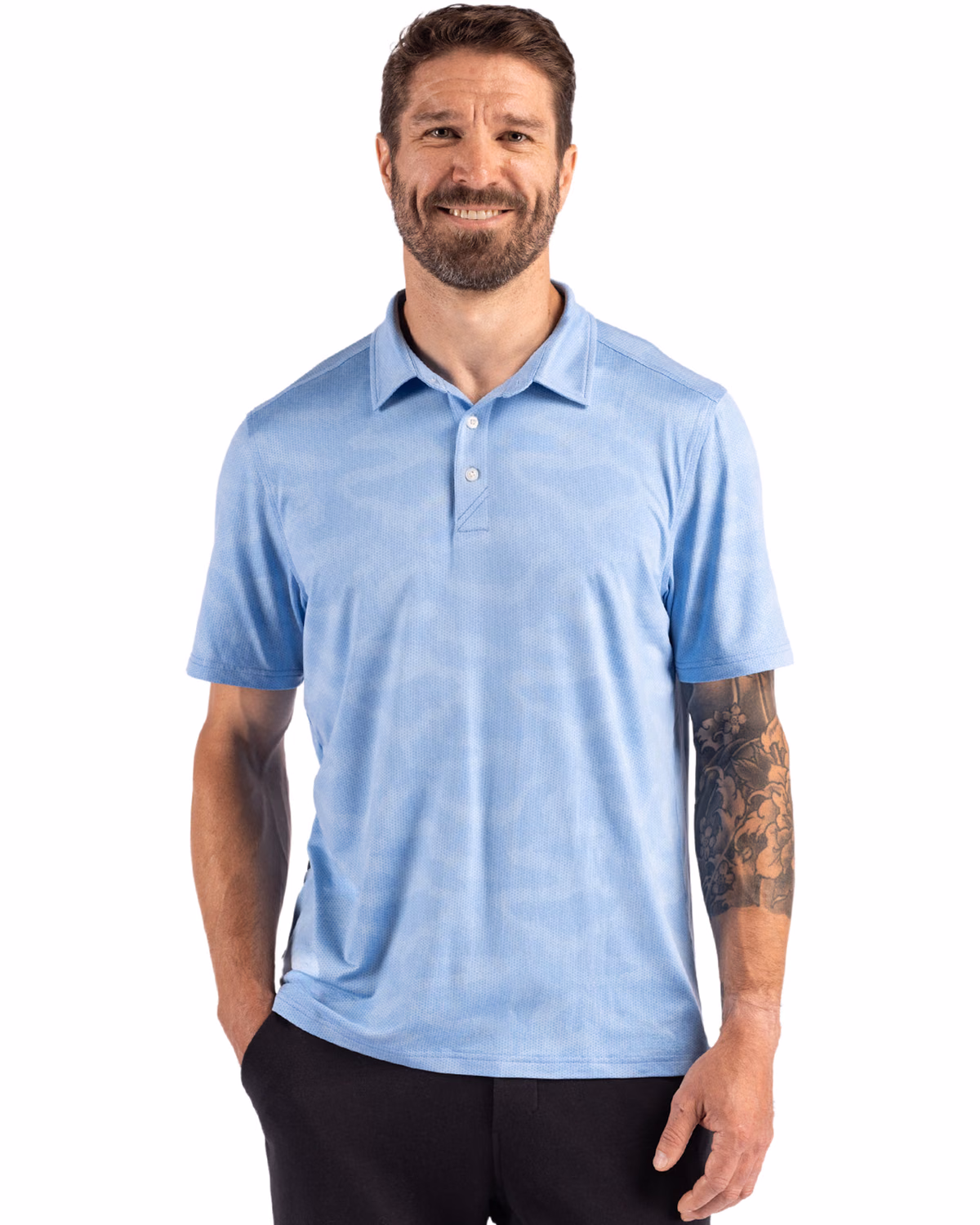 Custom Cutter & Buck Coastline Recycled Double Peached Camo Print Mens Polo
