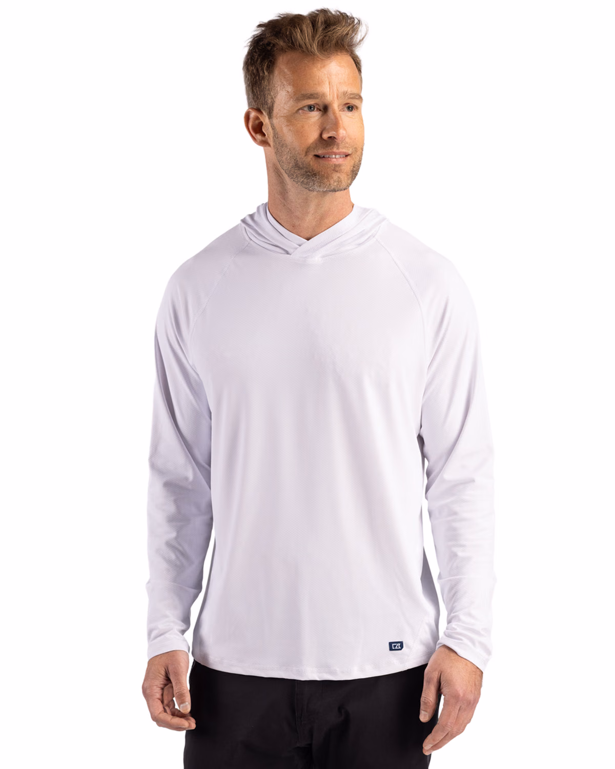 Custom Cutter & Buck Prospect Recycled Featherlight Stretch Mens Hooded Pullover — White front