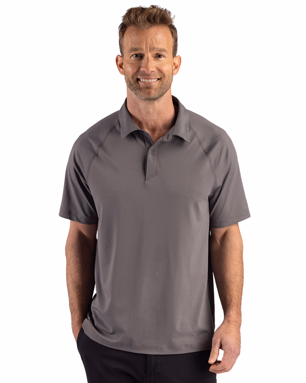 Custom Cutter & Buck Prospect Recycled Featherlight Stretch Mens Sport Polo — Elemental Grey front