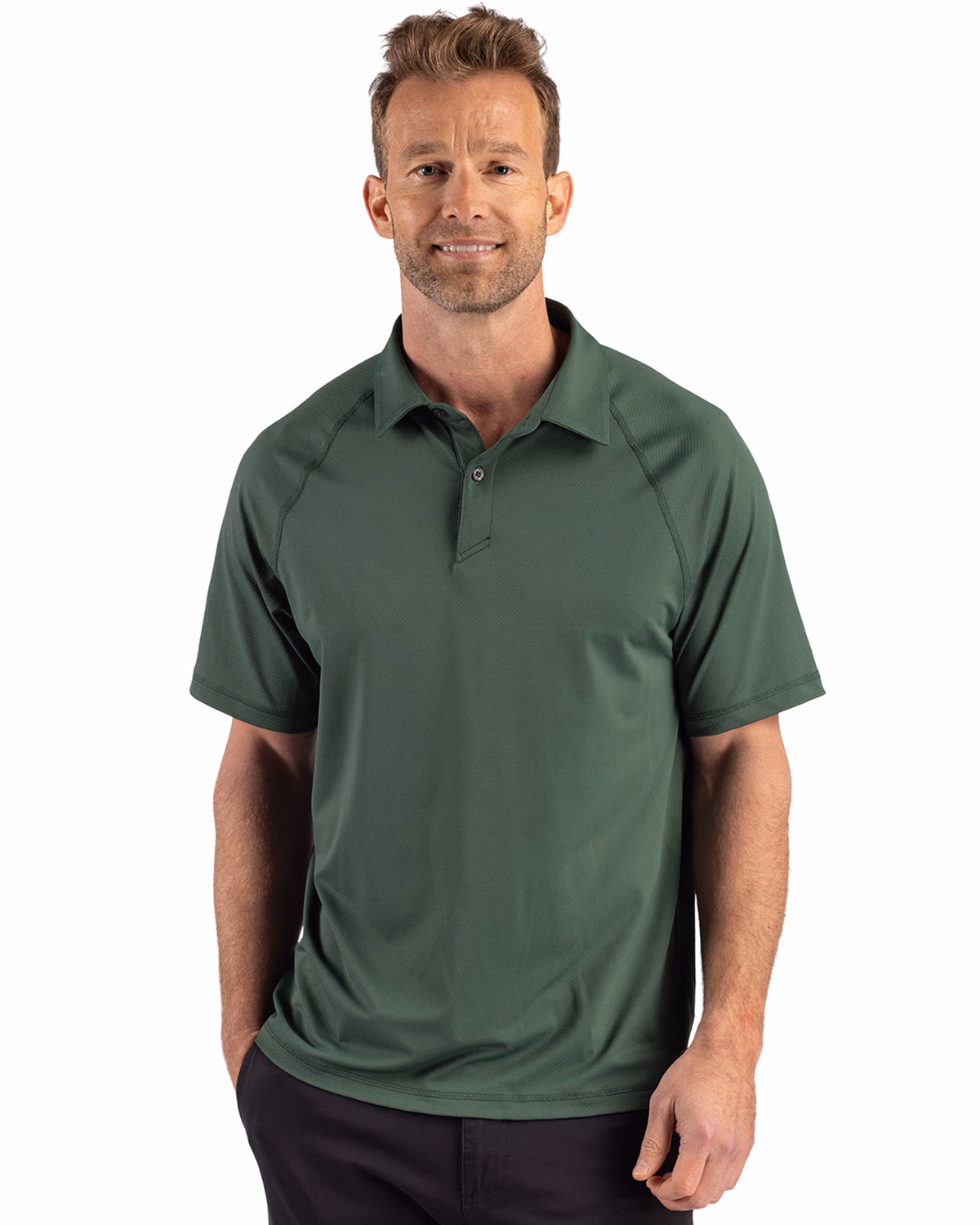 Custom Cutter & Buck Prospect Recycled Featherlight Stretch Mens Sport Polo — Hunter front