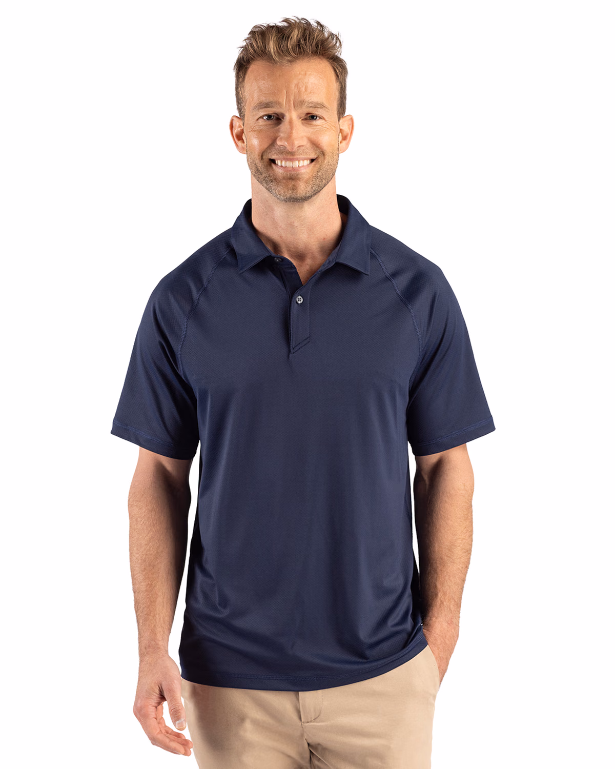 Custom Cutter & Buck Prospect Recycled Featherlight Stretch Mens Sport Polo — Navy Blue front