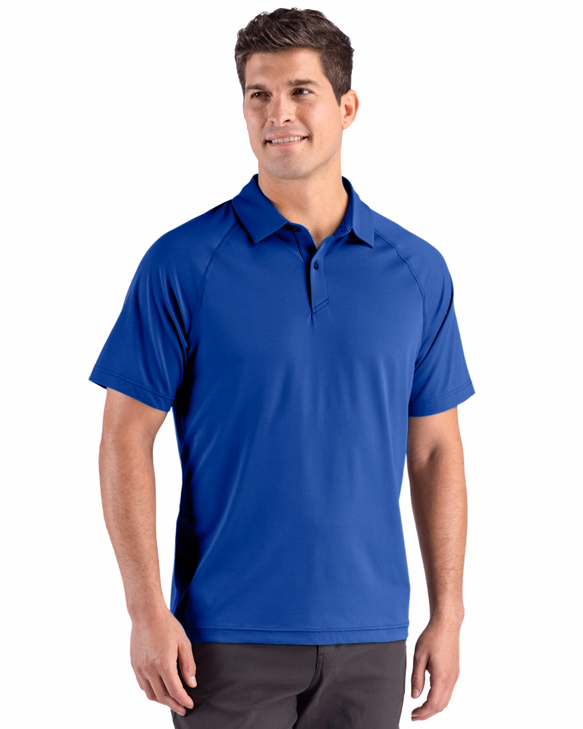 Custom Cutter & Buck Prospect Recycled Featherlight Stretch Mens Sport Polo — Tour Blue front
