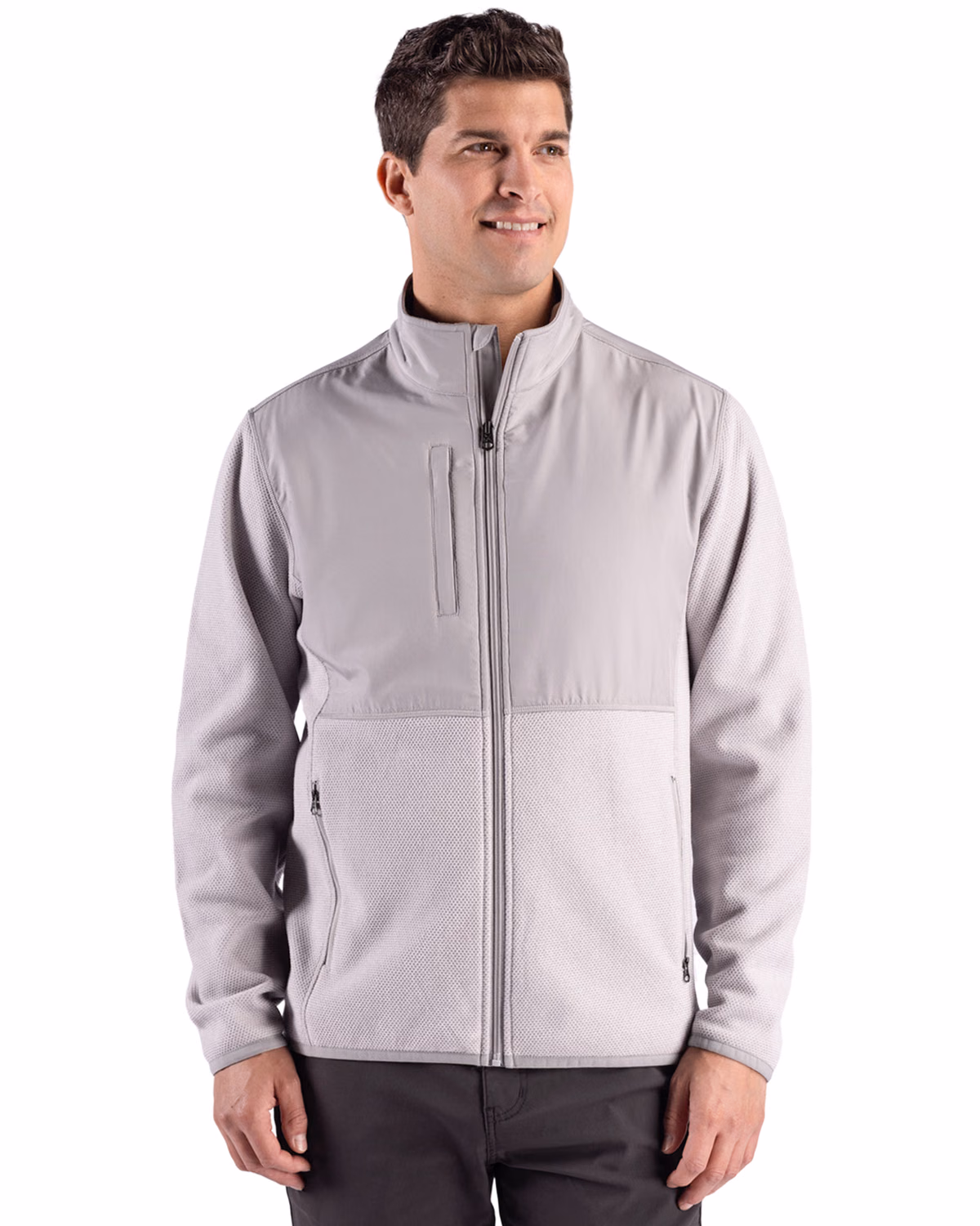 Custom Cutter & Buck Hunts Point Recycled Fleece Mens Hybrid Full Zip Jacket — Polished front