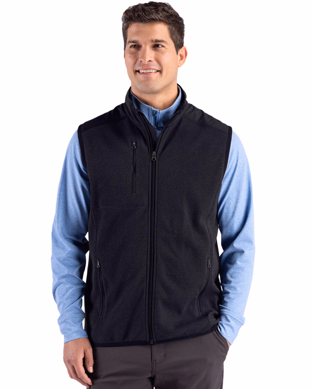 Custom Cutter & Buck Hunts Point Recycled Fleece Mens Hybrid Full Zip Vest