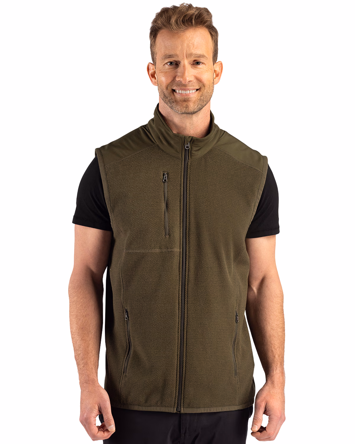 Custom Cutter & Buck Hunts Point Recycled Fleece Mens Hybrid Full Zip Vest — Poplar front