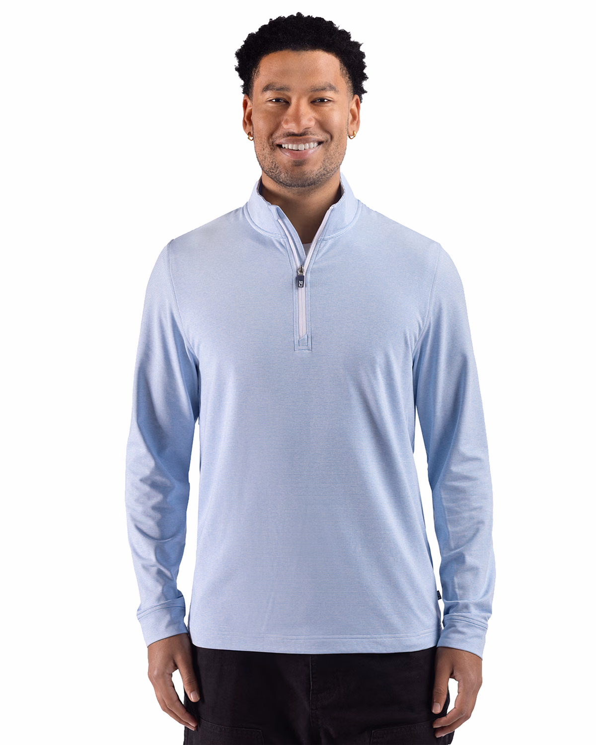 Custom Cutter & Buck Adapt Recycled Soft Knit Stripe Mens Quarter Zip Pullover