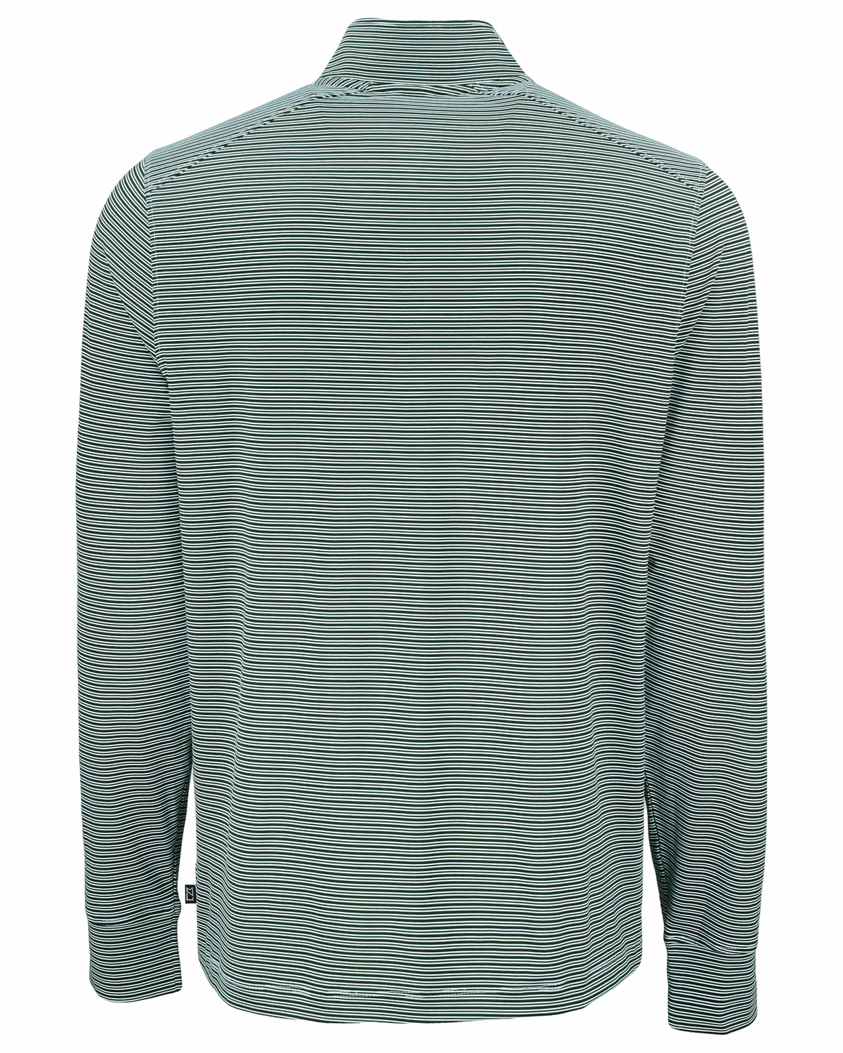 Custom Cutter & Buck Forge Recycled Double Stripe Four-Way Stretch Mens Quarter Zip Pullover — Hunter/White flat front