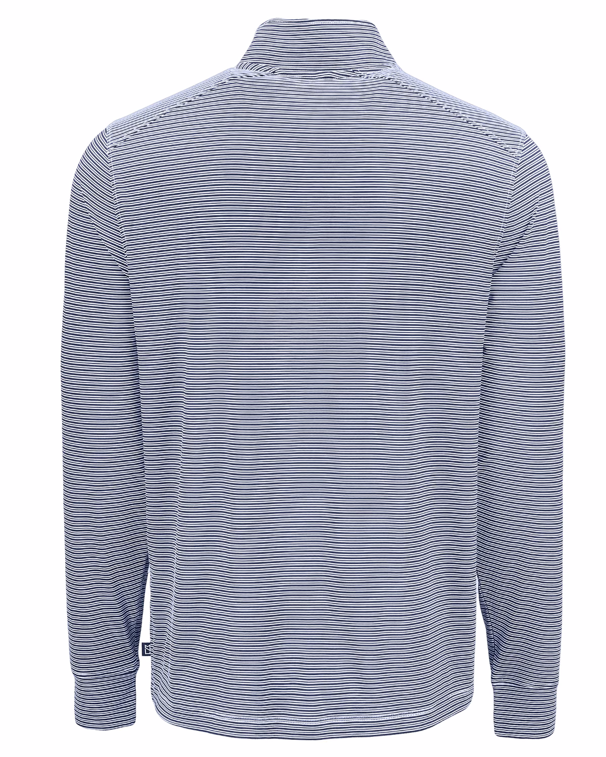 Custom Cutter & Buck Forge Recycled Double Stripe Four-Way Stretch Mens Quarter Zip Pullover — Navy Blue/White flat front