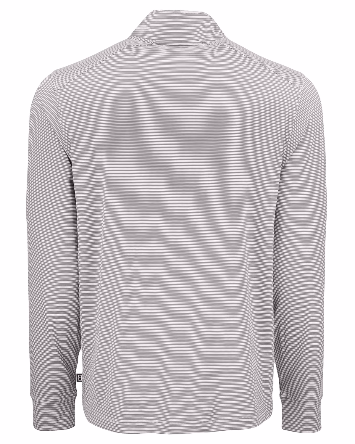 Custom Cutter & Buck Forge Recycled Double Stripe Four-Way Stretch Mens Quarter Zip Pullover — Polished/White flat front
