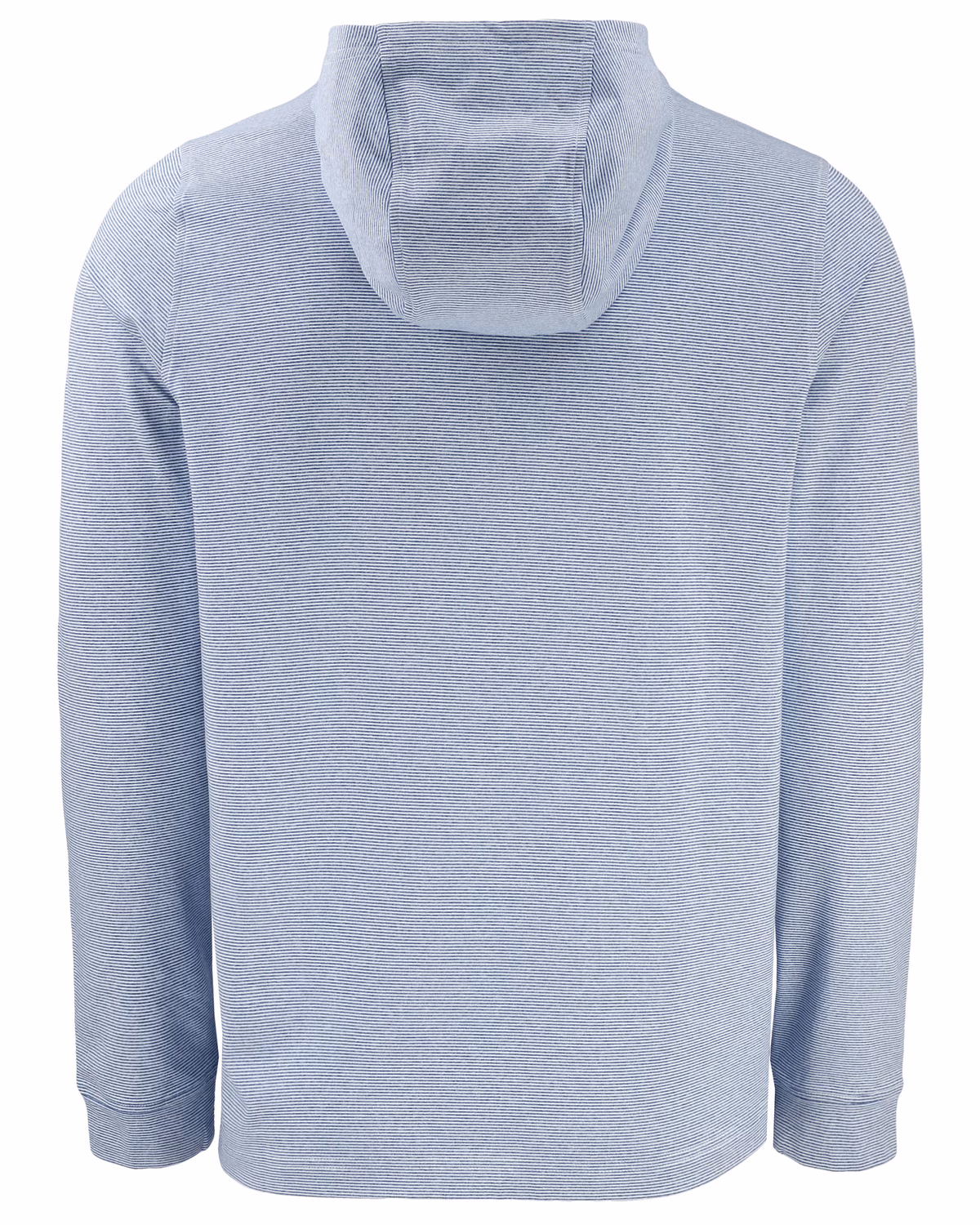 Custom Cutter & Buck Adapt Recycled Soft Knit Stripe Mens Hooded Pullover — Tour Blue Heather/White flat front
