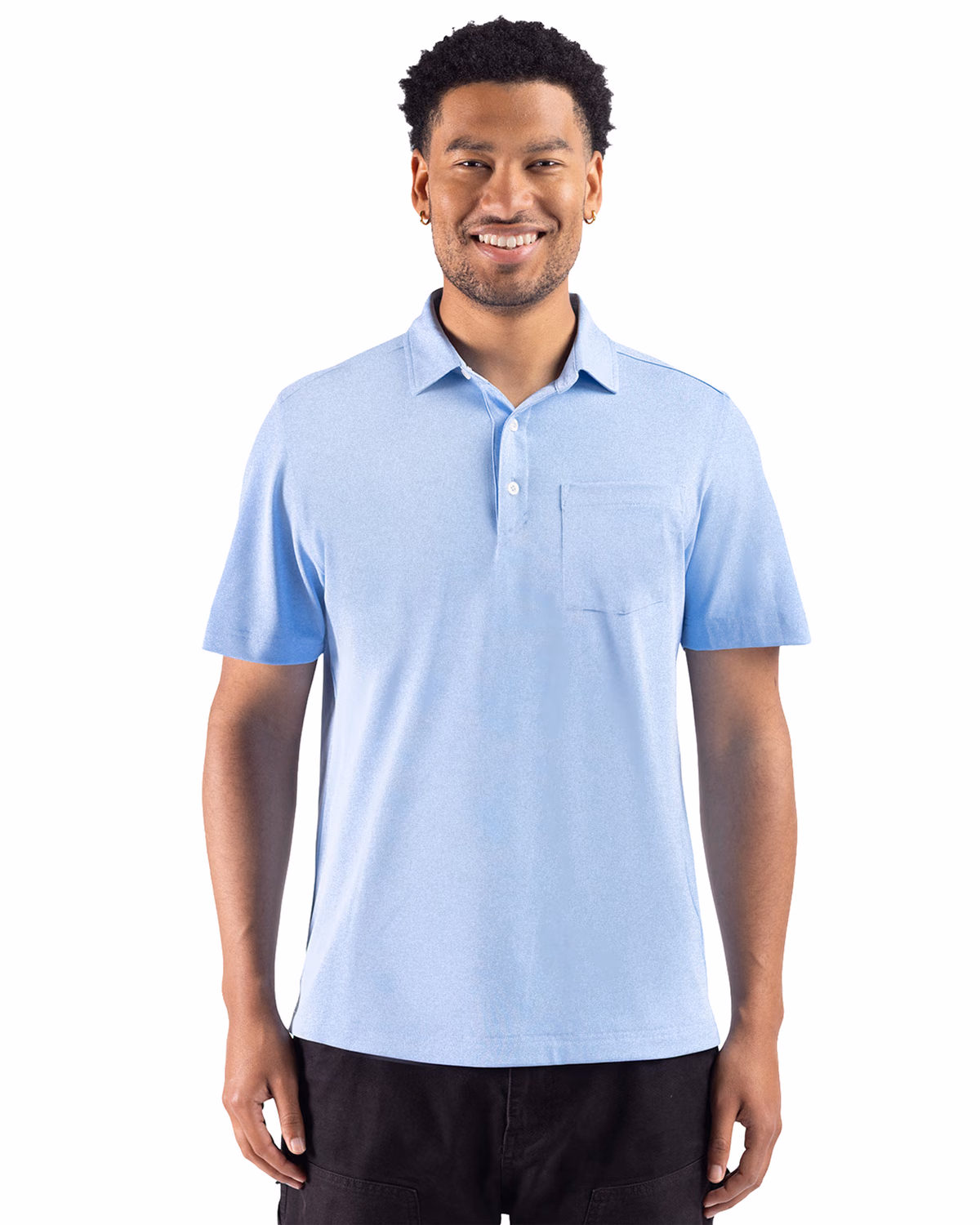 Custom Cutter & Buck Virtue Recycled Heathered Featherlight Pique Mens Pocket Polo